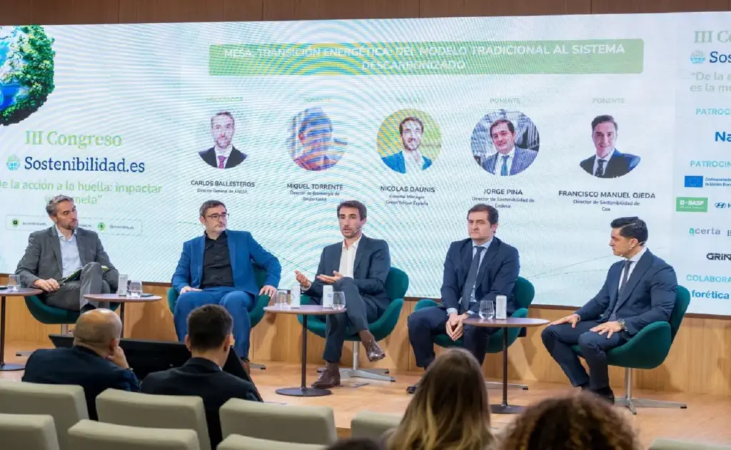 Mesa de Transición energética del III Congreso de Sostenibilidad. De izq. a der. Carlos Ballesteros, Miquel Torrent, Nicolas Daunis, Jorge Pina y Francisco Manuel Ojeda